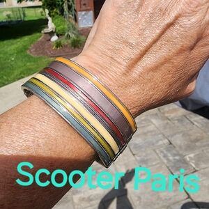 Designer fashion jewelry Scotter Paris enamel hinged bracelet mid-century modern